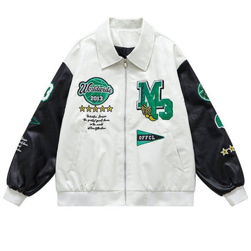 Makersluxe® Leather Baseball Jacket Embroidery Star