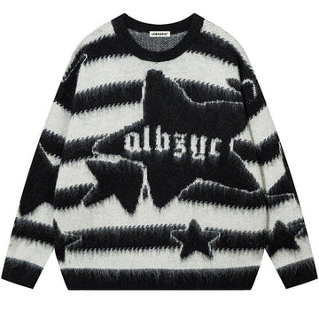 Makersluxe® Fuzzy Striped Knit Sweater Star