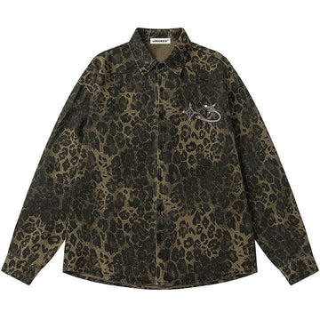Makersluxe® Retro Street Luxury Collared Leopard Shirt