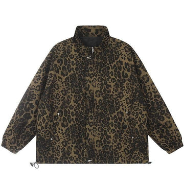 Makersluxe® Vintage Leopard Print Denim Jacket