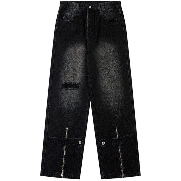 Makersluxe® Ripped Washed Jeans with Zipper Hem