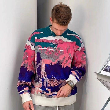 Makersluxe® Unique Knitted Sweater Pixel Color Block