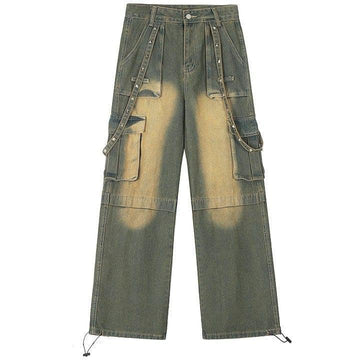 Makersluxe® Distressed Washed Cargo Jeans Side Pockets