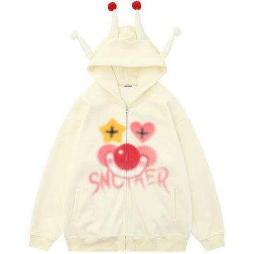 Makersluxe ® Funny Jester Zipper Hoodie with Horn