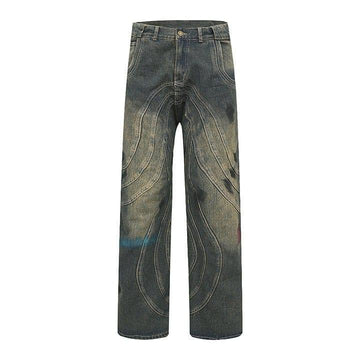 Makersluxe® Wrinkled Patchwork Straight Leg Jeans