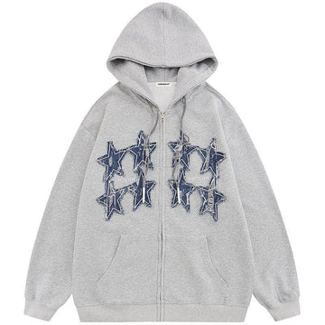 Makersluxe® Fall Zipper Hoodie Denim Stars Patch