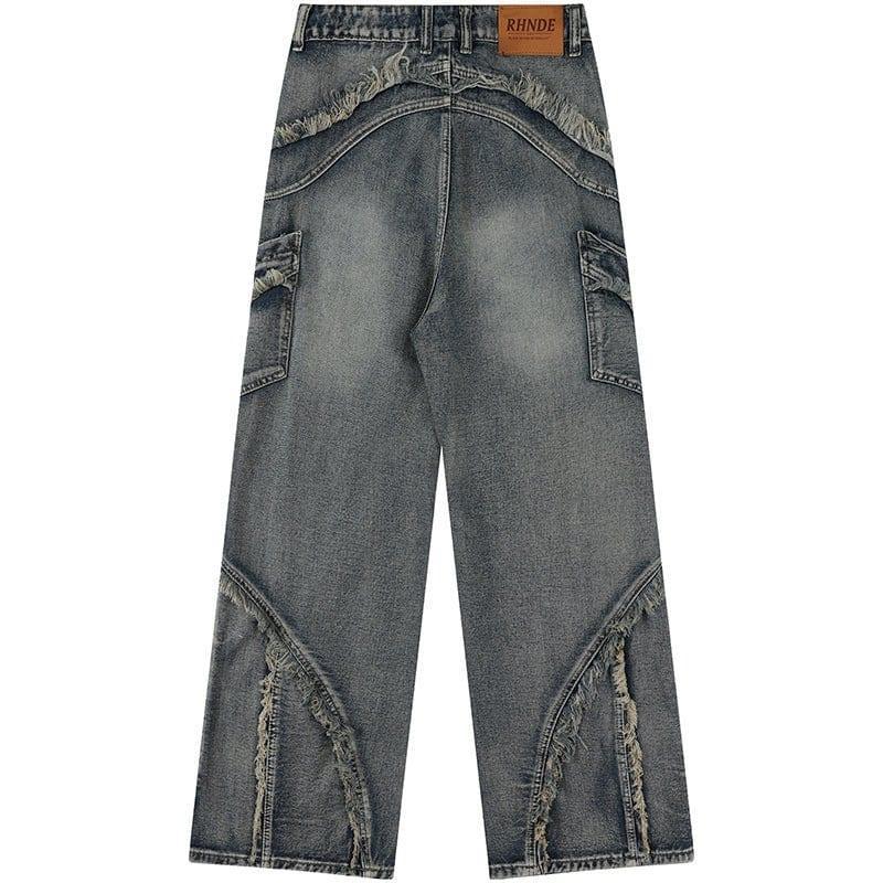 Makersluxe® Baggy Ripped Cargo Jeans Fringed
