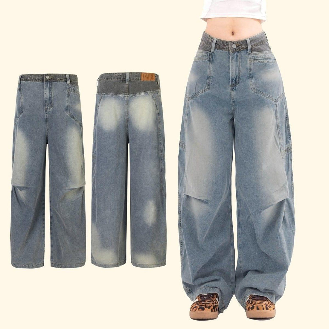 Makersluxe® Faded Wash Jeans Side Pleated