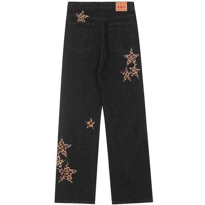 Makersluxe® Straight Leg Jeans Leopard Star Patch