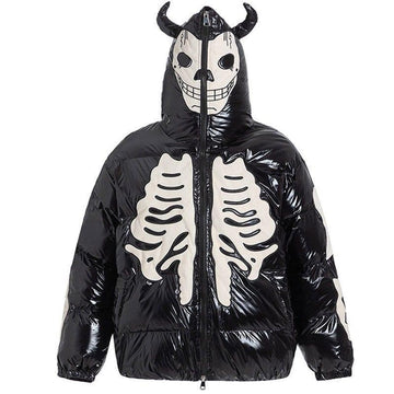 Makersluxe® Faux Leather Puffer Jacket Skeleton Devil