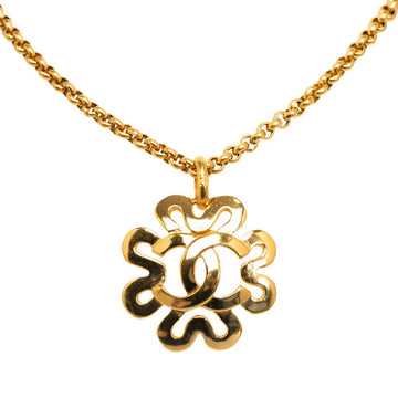 Chanel Vintage Coco Mark Clover Necklace Gold Plated Women's