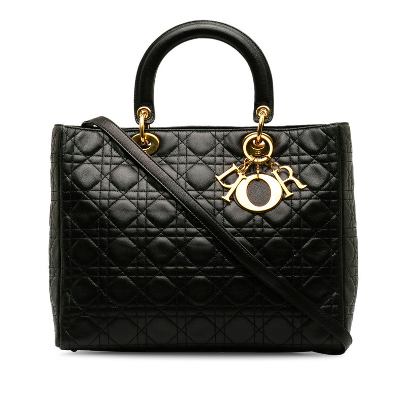 Christian Dior Black Lambskin Lady Dior Cannage 2way Shoulder Handbag