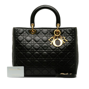 Christian Dior Black Lambskin Lady Dior Cannage 2way Shoulder Handbag