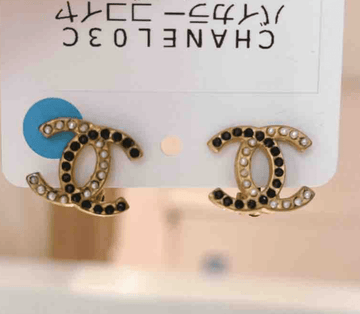 Chanel Gold Black White CC Logo Stud Earrings