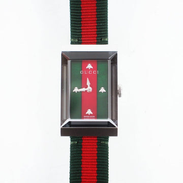 Gucci Green Red Rectangular Watch With Striped Nylon Strap