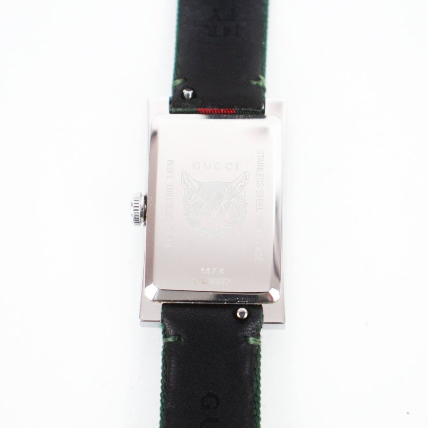 Gucci Green Red Rectangular Watch With Striped Nylon Strap