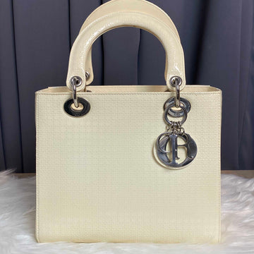 Dior Lady Dior Ivory Patent Leather Top Handle Bag