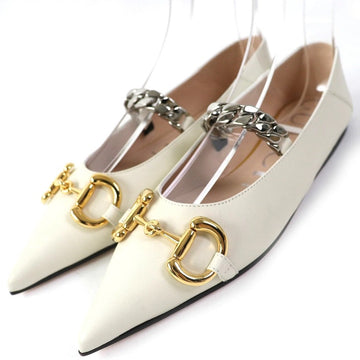 Gucci White Horsebit Chain Accent Loafers Size 35.5