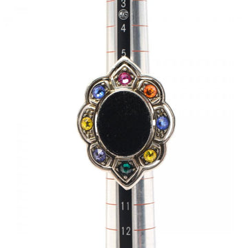 Gucci Silver Multicolor Rhinestone Fabric Ring - Black Centerpiece, Size 7
