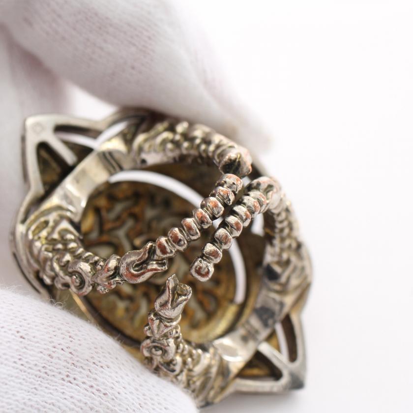 Gucci Silver Multicolor Rhinestone Fabric Ring - Black Centerpiece, Size 7