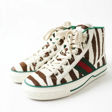 Gucci Zebra Print High-Top Sneakers with Green and Red Stripe, Size [Specify Size]