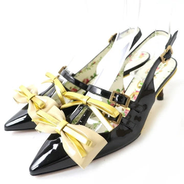 Gucci Black Slingback Heels with Yellow and Beige Bow Detailing Size 35