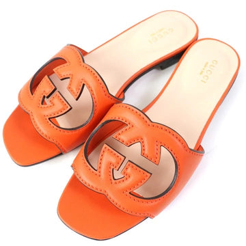 Gucci Orange Leather Slide Sandals - Size 36