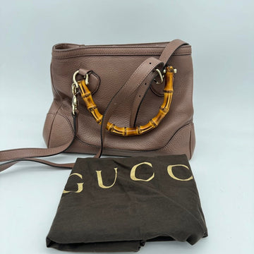 Gucci Leather Brown 2-Way Bamboo Handbag with Adjustable Strap