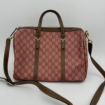 Gucci Supreme Boston 2-Way Bag Red and Brown Canvas Medium Size