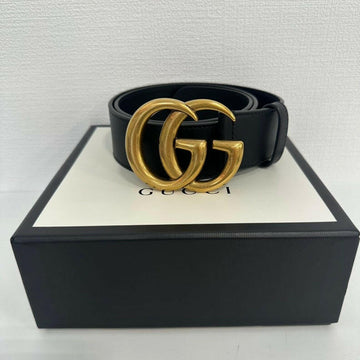 Gucci GG Marmont Black Leather Belt with Gold Buckle, Adjustable 70-80cm (27.5-31.5”)