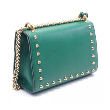 Gucci GG Supreme Chain Shoulder Bag Green Leather with Fake Pearl Studs