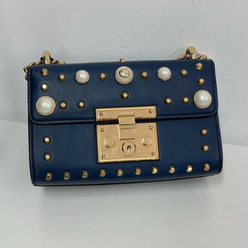 Gucci Padlock Bag Navy Blue with Gold and Pearl Studs, Small Size