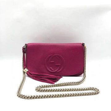 Gucci Soho Leather Shoulder Bag - Magenta, Medium Size with Tassel and Chain Strap