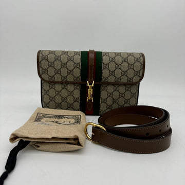 Gucci GG Monogram Canvas Leather Waist Bag Beige Brown - Adjustable Strap Belt Bag