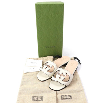Gucci White Leather Slide Sandals Size 36 with Box and Dust Bags