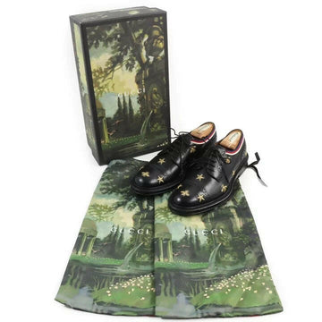 Gucci Black Leather Star and Bee Embroidered Oxford Shoes Size 6.5 F