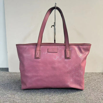 Gucci Pink Leather GG Canvas Tote Bag Large