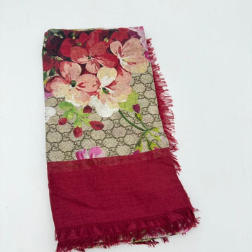 Gucci Wool Silk Floral Print Scarf with Red Border - Multicolor, One Size