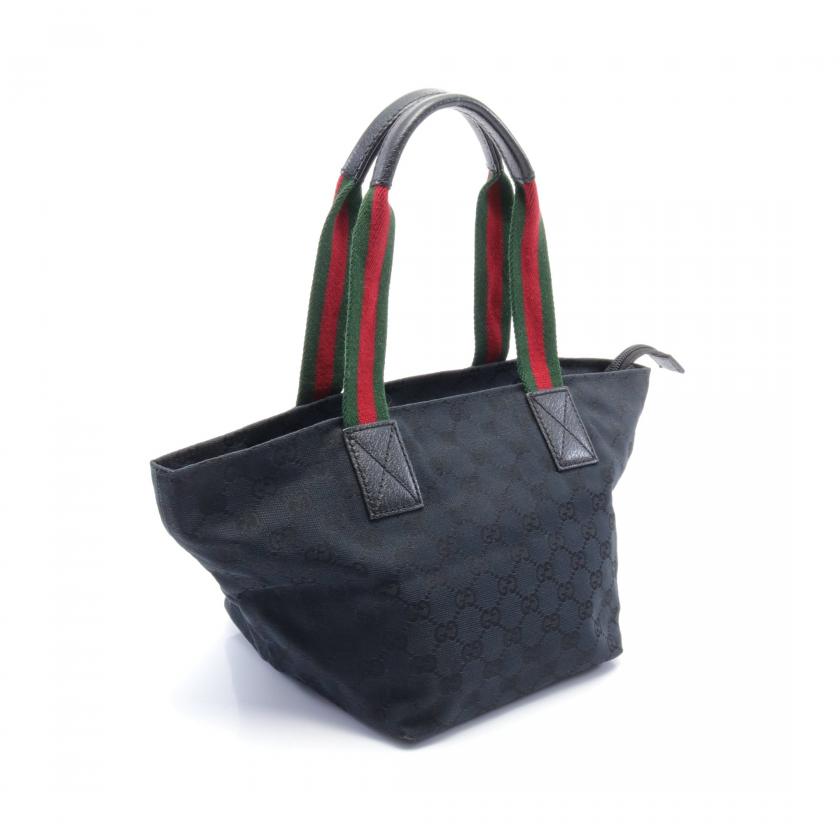 Gucci GG Canvas Sherry Line Tote Bag Black Multicolor Medium Size