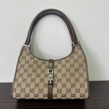 Gucci Jackie GG Canvas Brown Leather Shoulder Bag Medium