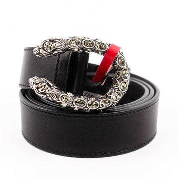 Gucci Black Leather Belt with Crystal Buckle 80cm 32inch