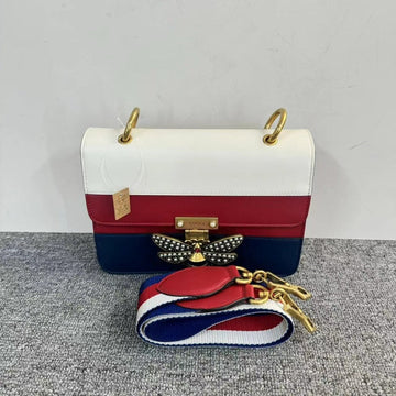 Gucci Margaret Tricolor Leather Bee Embellished Shoulder Bag Medium