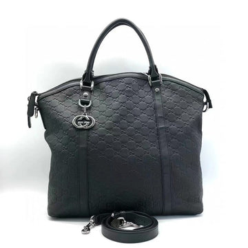 Gucci Two-Way Black Leather Tote Bag Medium Size