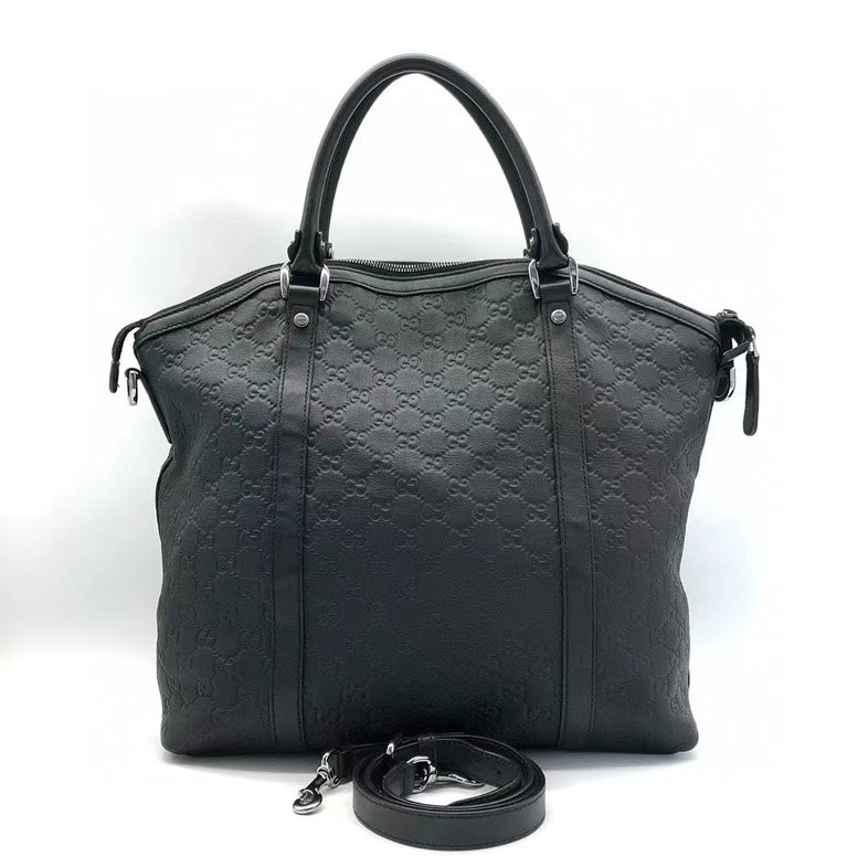 Gucci Two-Way Black Leather Tote Bag Medium Size