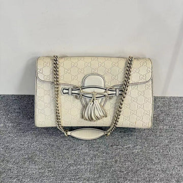 Gucci Emily Beige Leather Shoulder Bag Medium Chain Strap