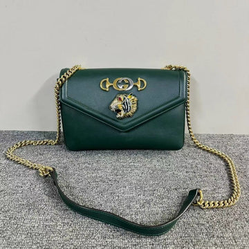 Gucci Green Leather Chain Bag Tiger Detail Small