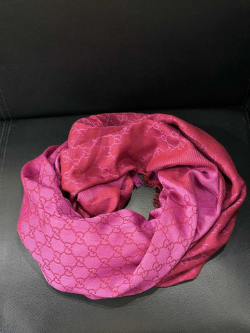 Gucci Marta GG Logo Pink Cashmere Silk Scarf
