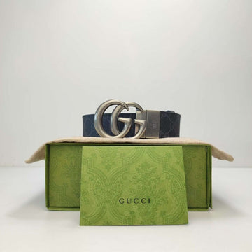 Gucci Black GG Canvas Belt with Silver Buckle Fullset and Receipt