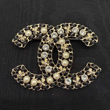 Chanel Coco Gold Black Pearl Crystal Brooch