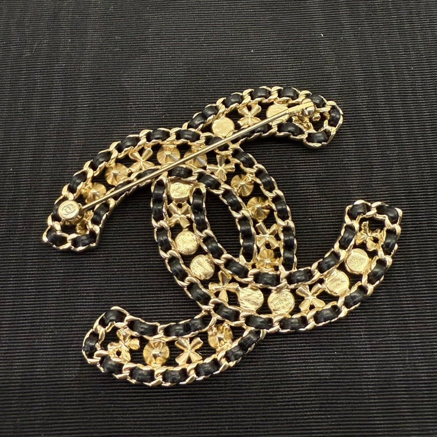 Chanel Coco Gold Black Pearl Crystal Brooch
